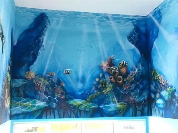Mural Ocean: podwodna rafa ze skałami i rybami